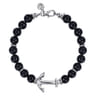 Sterling Silver and 8mm Onyx Beaded Bracelet with Anchor
