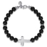 Sterling Silver and 8mm Onyx Beaded Bracelet with Cross
