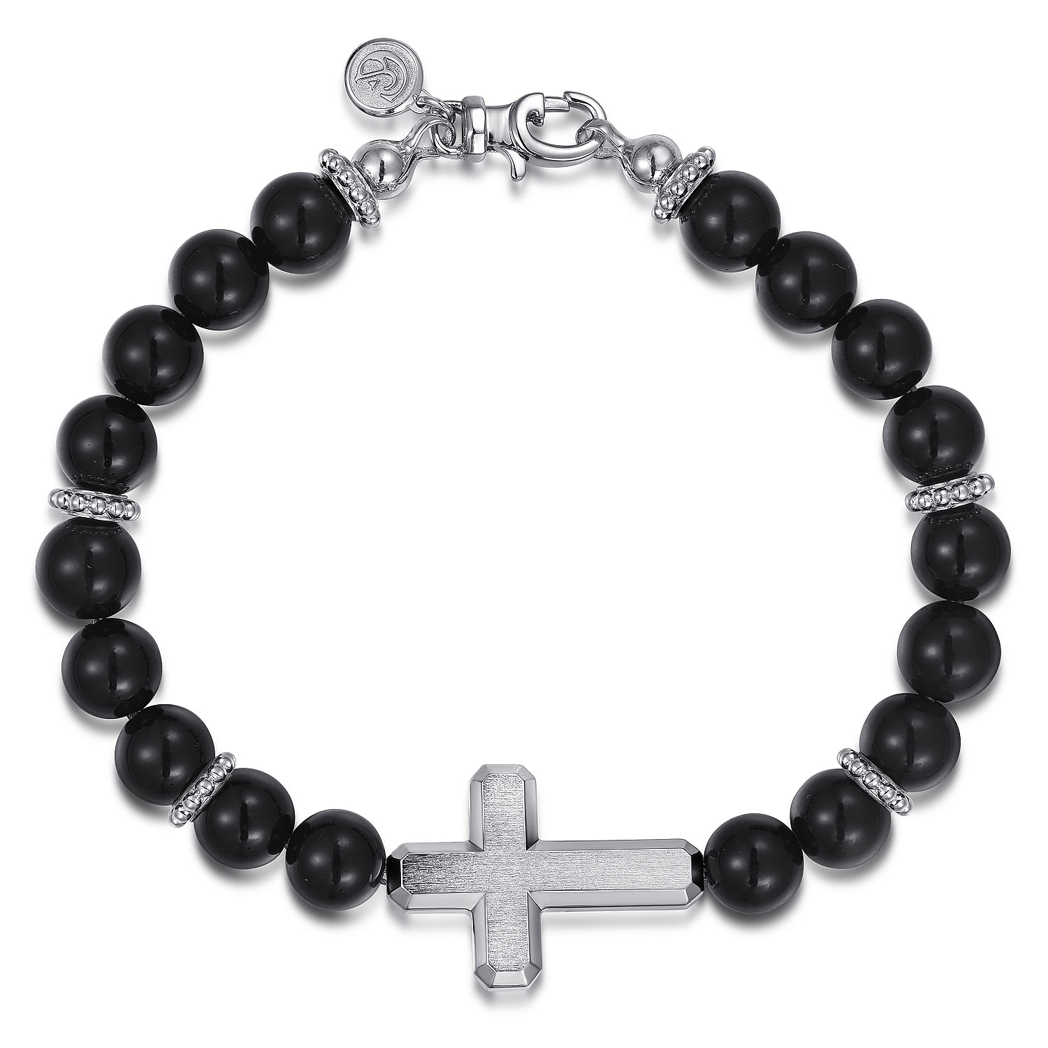 Bracelet - retailer Solid Silver Diamond Cross & Oval Onyx