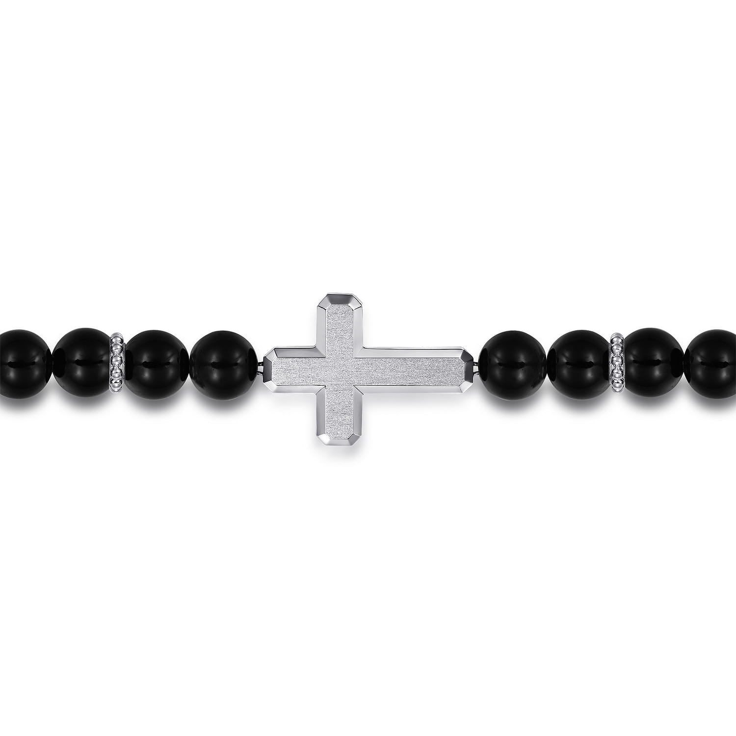 Sterling Silver and 8mm Onyx Beaded Bracelet with Cross - Shot 2