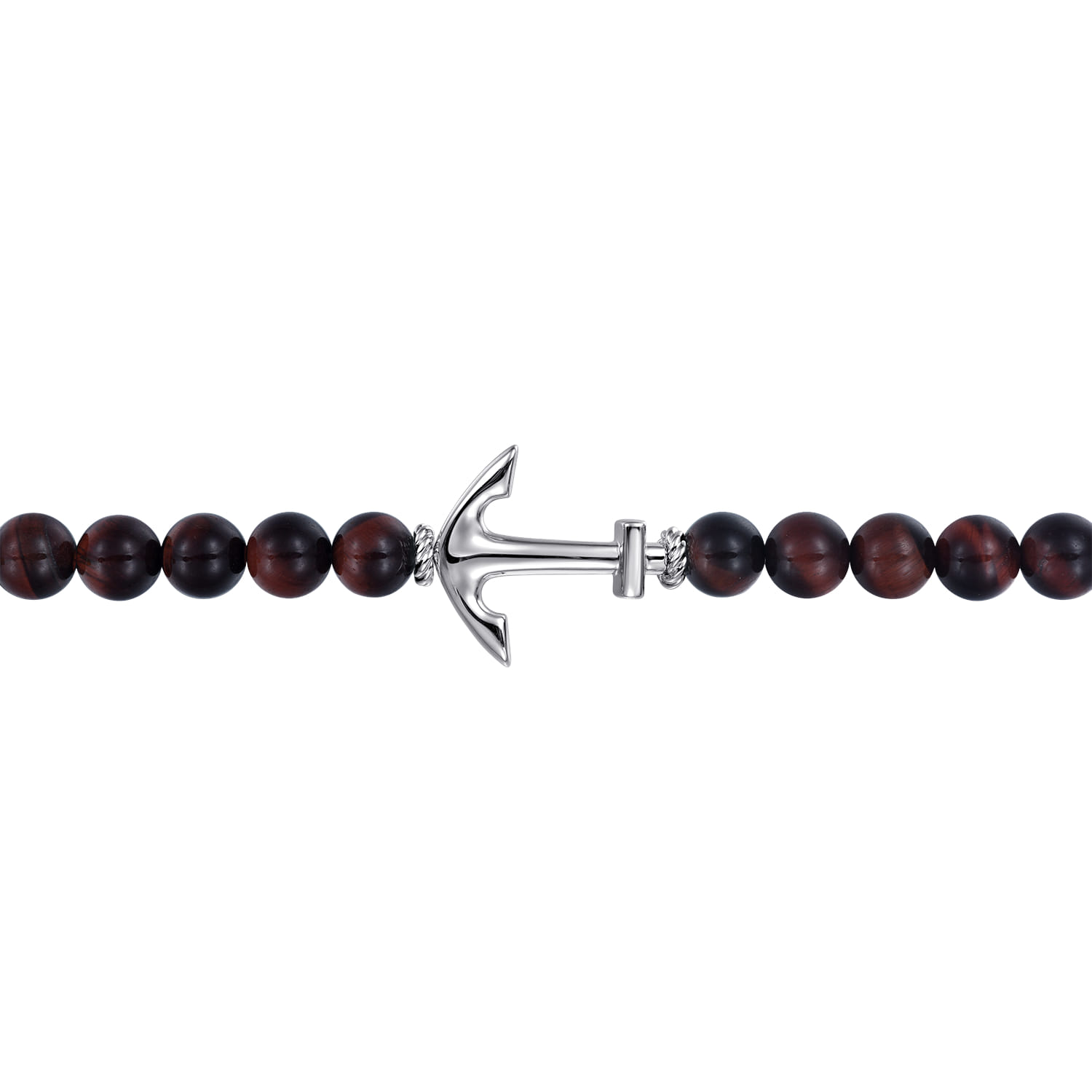 Sterling Silver and 8mm Tiger Eye Beaded Bracelet with Anchor - Shot 2