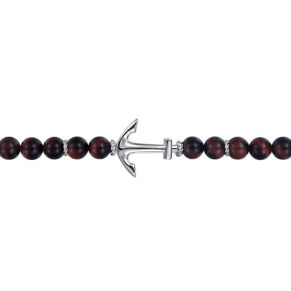 Sterling Silver and 8mm Tiger Eye Beaded Bracelet with Anchor