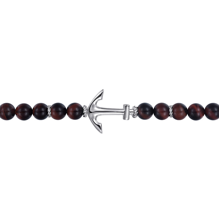Sterling Silver and 8mm Tiger Eye Beaded Bracelet with Anchor - Shot 2
