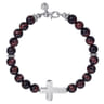 Sterling Silver and 8mm Tiger Eye Beaded Bracelet with Cross