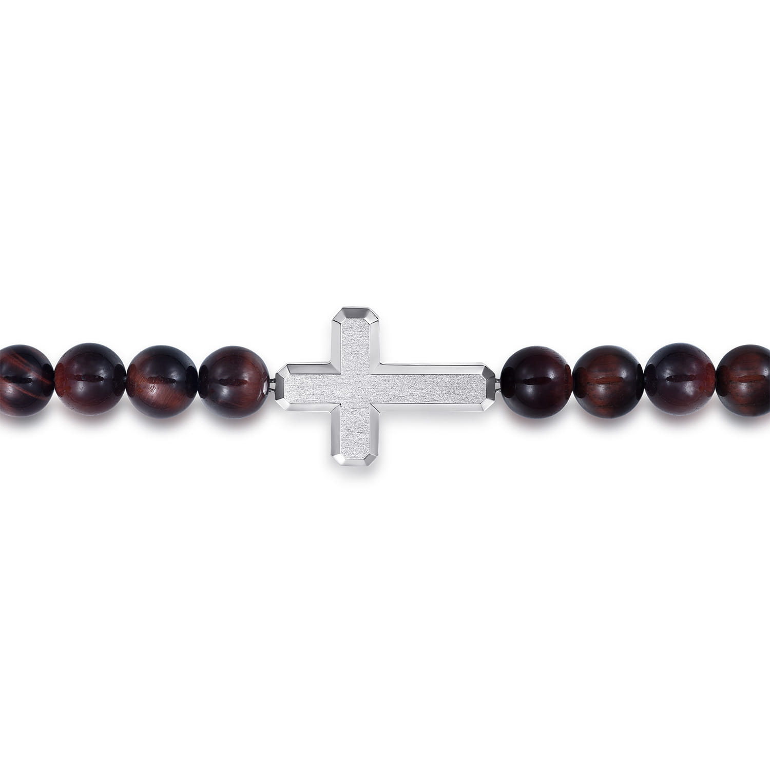 Sterling Silver and 8mm Tiger Eye Beaded Bracelet with Cross - Shot 2