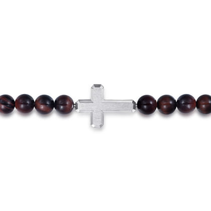 Sterling Silver and 8mm Tiger Eye Beaded Bracelet with Cross