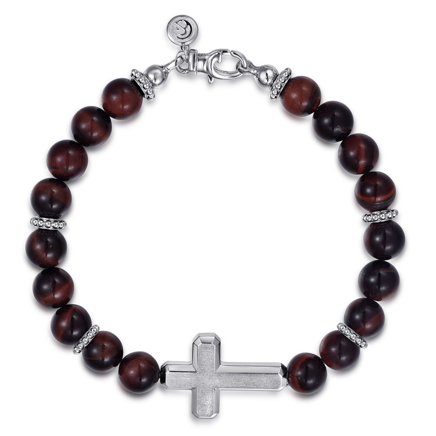 Sterling Silver and 8mm Tiger Eye Beaded Bracelet with Cross