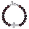Sterling Silver and 8mm Tiger Eye Beaded Bracelet with Cross