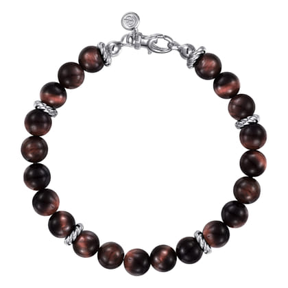 Sterling Silver and 8mm Tiger Eye Beaded Bracelet