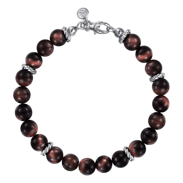 Sterling Silver and 8mm Tiger Eye Beaded Bracelet - Shot 1