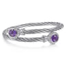 Sterling Silver and Twisted Cable Stainless Steel Amethyst Stone Bypass Bangle