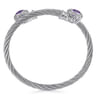 Sterling Silver and Twisted Cable Stainless Steel Amethyst Stone Bypass Bangle
