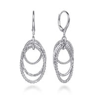 Sterling Silver and White Sapphire Layered Oval Drop Earrings