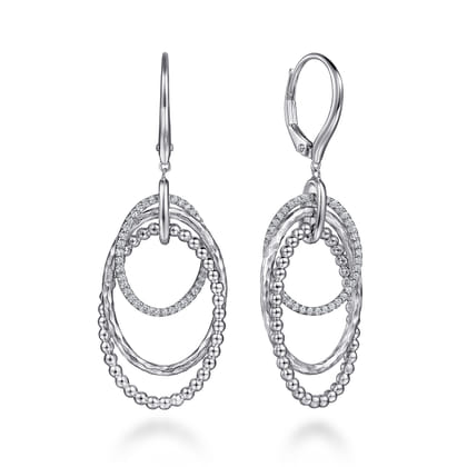 Sterling Silver and White Sapphire Layered Oval Drop Earrings