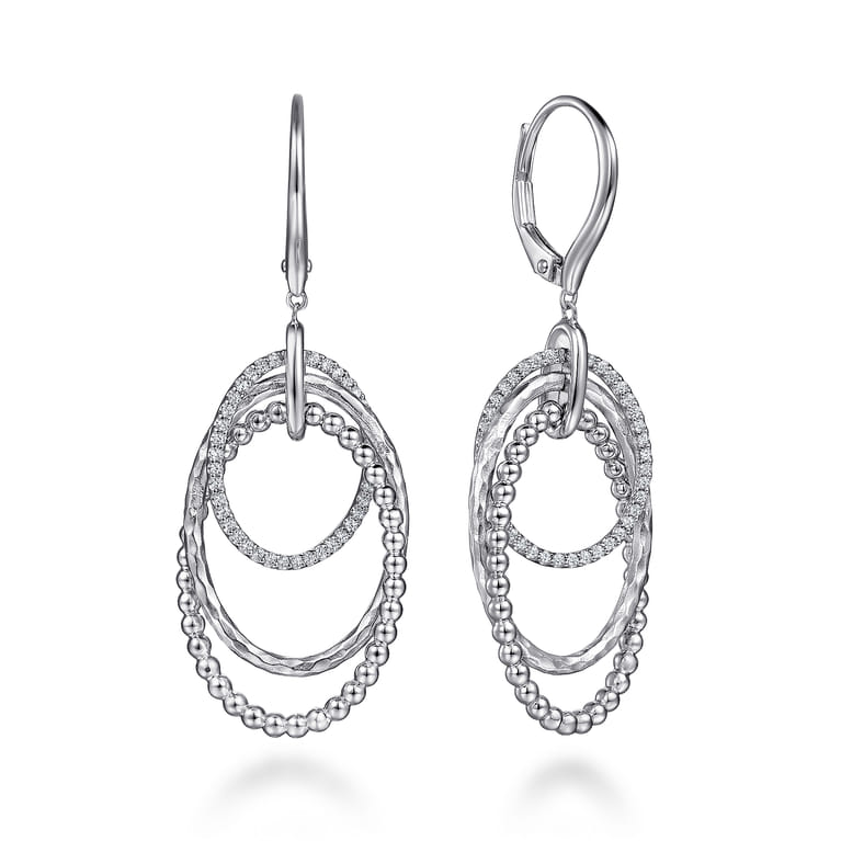 Sterling Silver and White Sapphire Layered Oval Drop Earrings - Shot 1