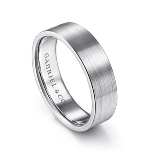 Steven - 14K White Gold 6mm - Flat Men's Wedding Band in Satin Finish