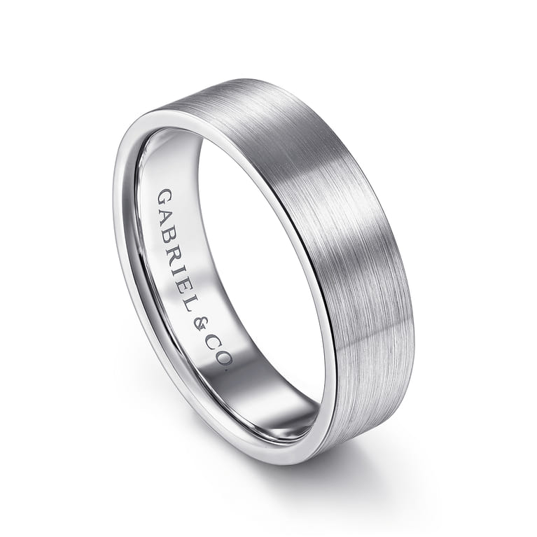 Steven - 14K White Gold 6mm - Flat Men's Wedding Band in Satin Finish - Shot 3