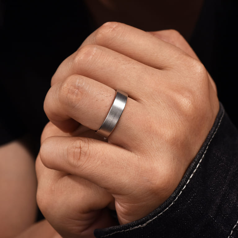 Steven - 14K White Gold 6mm - Flat Men's Wedding Band in Satin Finish - Shot 5