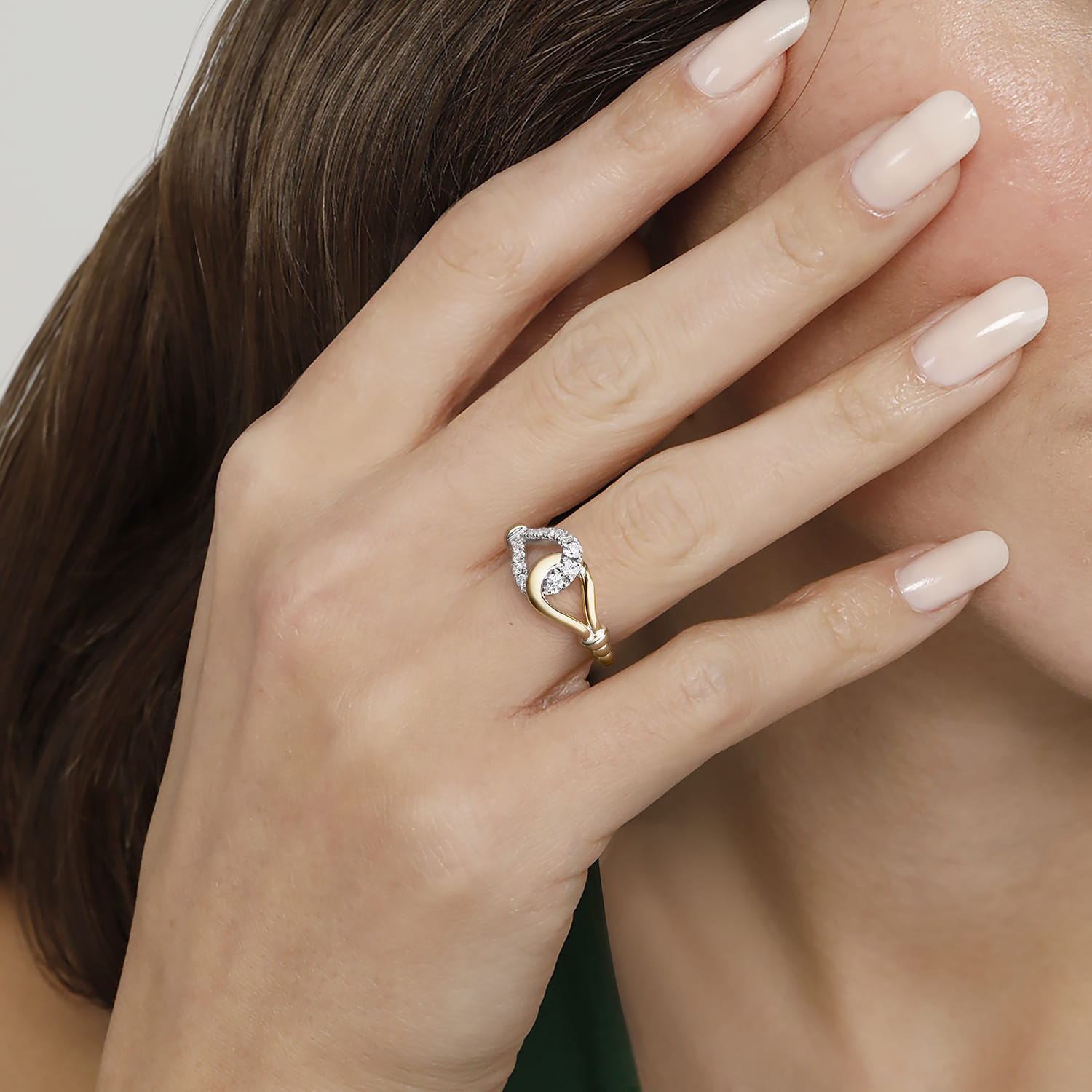Stirrup Ring 14K White and Yellow Gold Diamond 0.3ct Bujukan - 0.3 ct - Shot 5