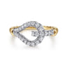 Stirrup Ring 14K White and Yellow Gold Diamond 0.5ct Bujukan - 0.5 ct