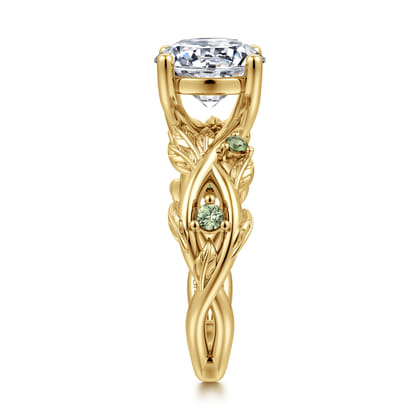 Strength - 14K Yellow Gold Twisted Round Green Sapphire and Diamod Engagement Ring