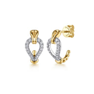 Strides - 14K White  Yellow Gold Bujukan Graduating Diamond Stirrup J Hoop Earrings