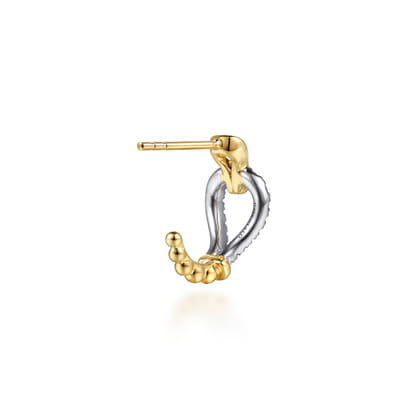 Strides - 14K White  Yellow Gold Bujukan Graduating Diamond Stirrup J Hoop Earrings