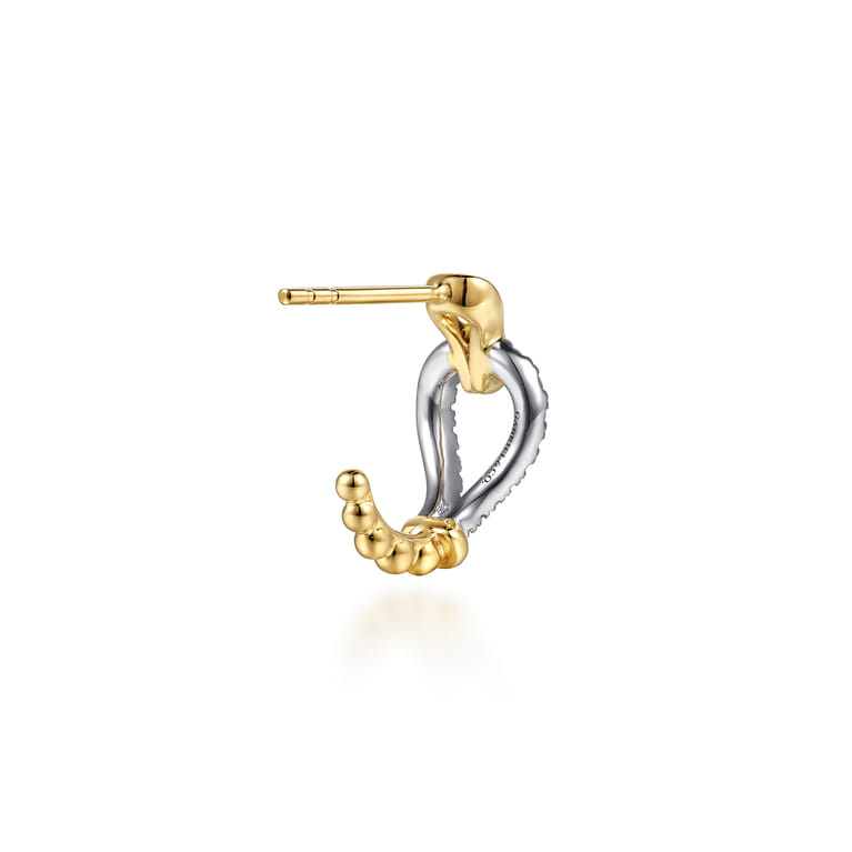 Strides - 14K White  Yellow Gold Bujukan Graduating Diamond Stirrup J Hoop Earrings - 0.3 ct - Shot 2