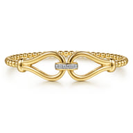 Strides - 14K Yellow Gold Bujukan Beads Diamond Stirrup Cuff Bangle Bracelet