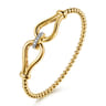 Strides - 14K Yellow Gold Bujukan Beads Diamond Stirrup Cuff Bangle Bracelet - 0.08 ct