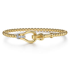 Strides - 14K Yellow Gold Bujukan Beads Diamond Stirrup Cuff Bangle Bracelet