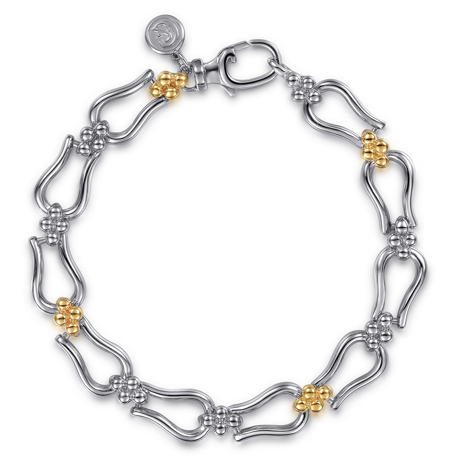 Strides - 14K Yellow Gold and 925 Sterling Silver Bujukan Beaded Stirrup Link Chain Bracelet - Shot 1