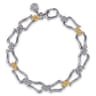 Strides - 14K Yellow Gold and 925 Sterling Silver Bujukan Beaded Stirrup Link Chain Bracelet