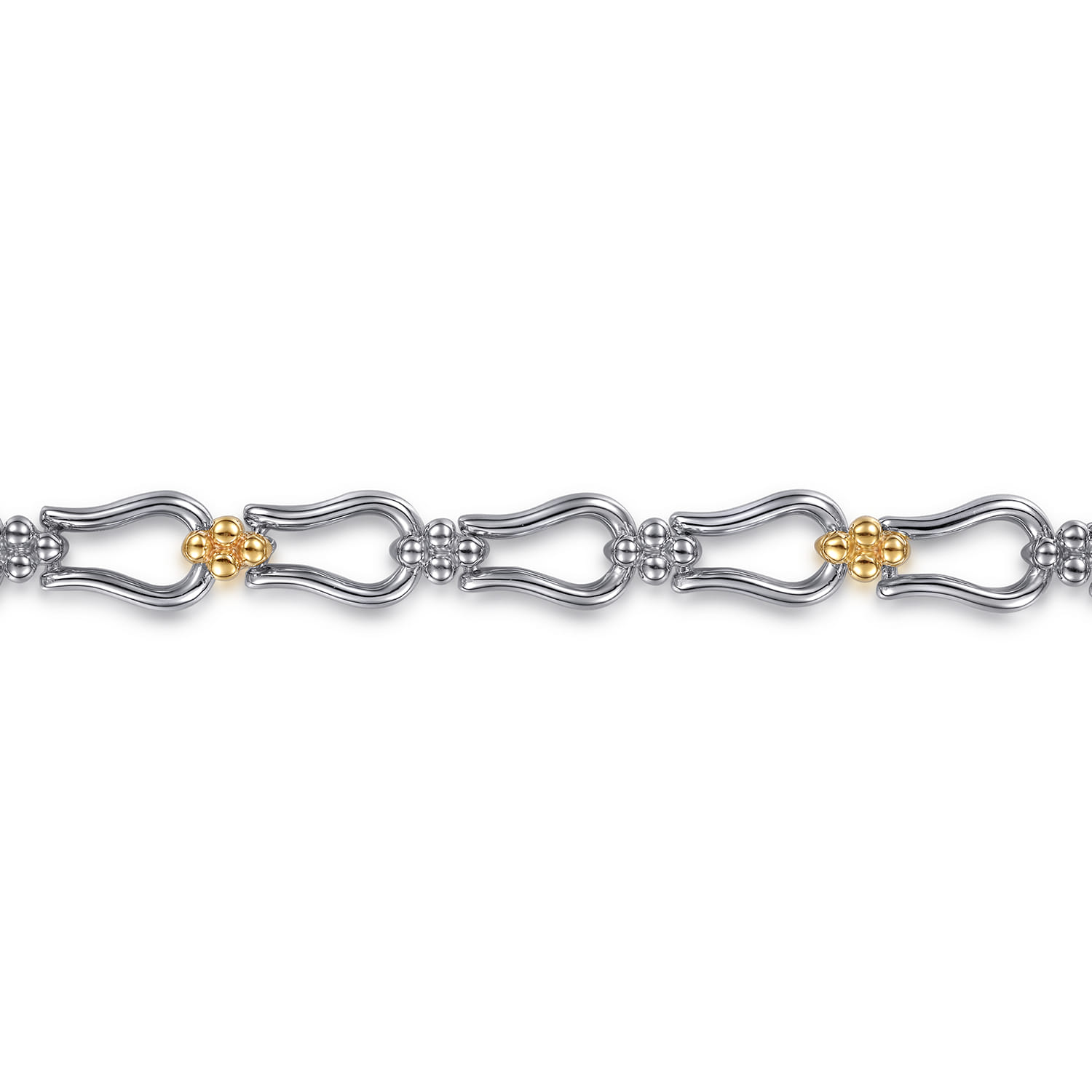 Strides - 14K Yellow Gold and 925 Sterling Silver Bujukan Beaded Stirrup Link Chain Bracelet - Shot 2