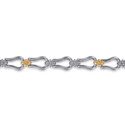 Strides - 14K Yellow Gold and 925 Sterling Silver Bujukan Beaded Stirrup Link Chain Bracelet