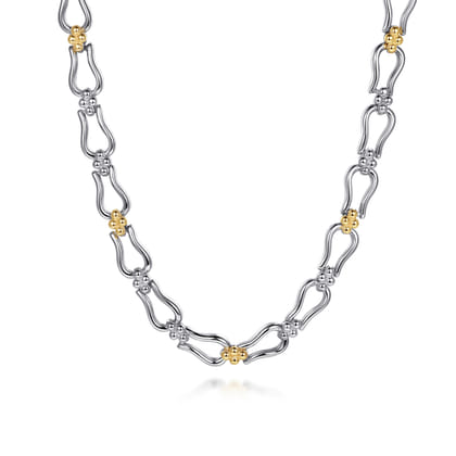 Strides - 14K Yellow Gold and 925 Sterling Silver Bujukan Beaded Stirrup Link Chain Necklace