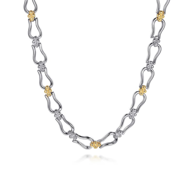 Strides - 14K Yellow Gold and 925 Sterling Silver Bujukan Beaded Stirrup Link Chain Necklace - Shot 1