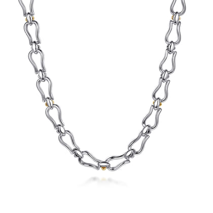 Strides - 14K Yellow Gold and 925 Sterling Silver Bujukan Beaded Stirrup Link Chain Necklace