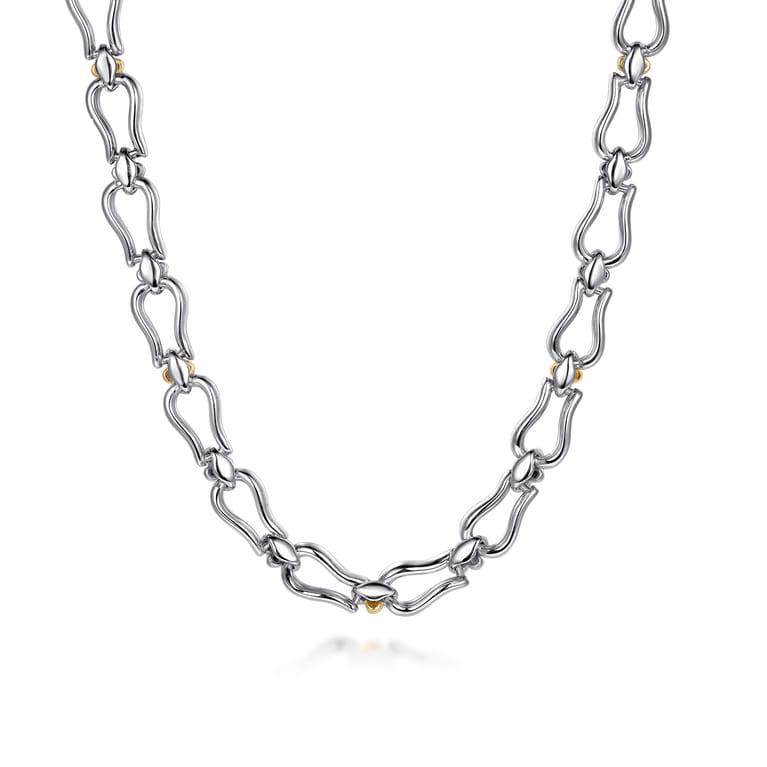 Strides - 14K Yellow Gold and 925 Sterling Silver Bujukan Beaded Stirrup Link Chain Necklace - Shot 2