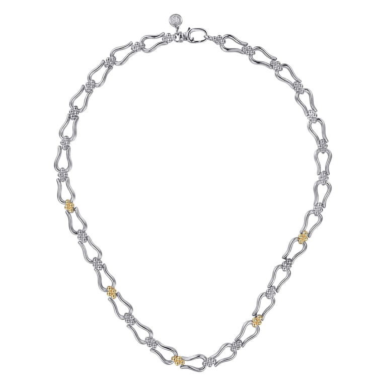 Strides - 14K Yellow Gold and 925 Sterling Silver Bujukan Beaded Stirrup Link Chain Necklace - Shot 3