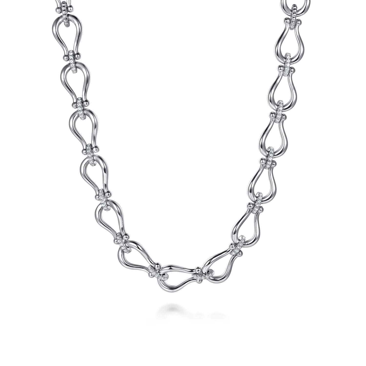 Strides - 925 Sterling Silver Bujukan Beaded Horseshoe White Sapphire Link Chain Necklace - Shot 1