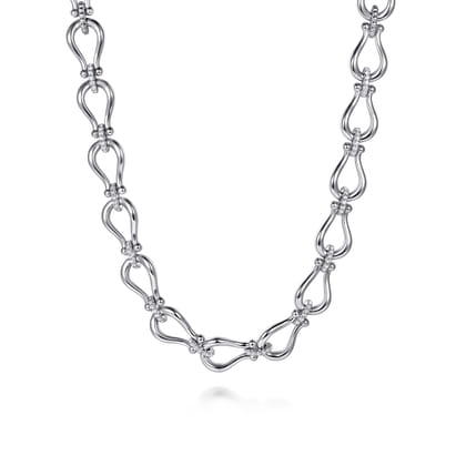 Strides - 925 Sterling Silver Bujukan Beaded Horseshoe White Sapphire Link Chain Necklace