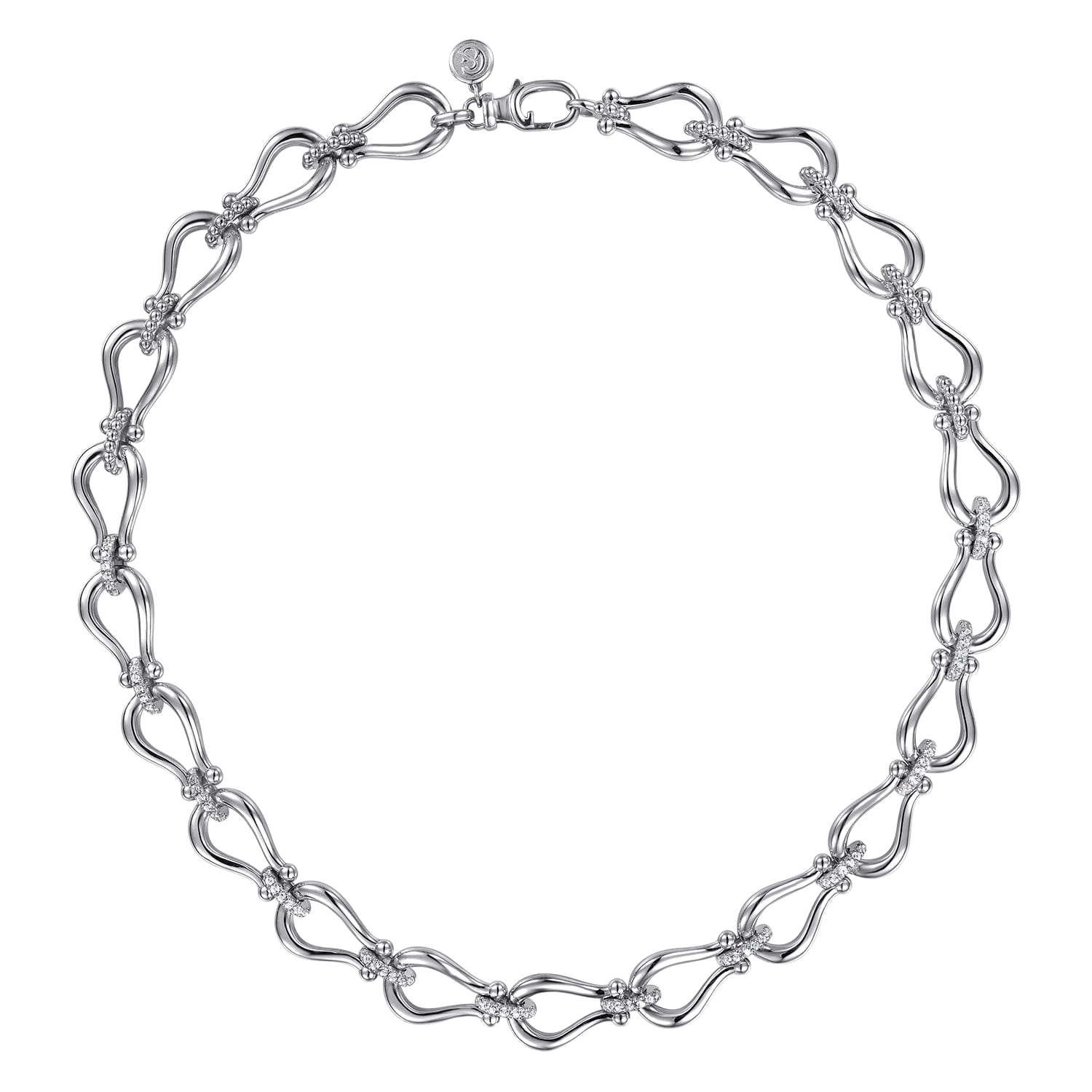 Strides - 925 Sterling Silver Bujukan Beaded Horseshoe White Sapphire Link Chain Necklace - Shot 2