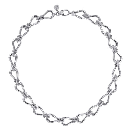Strides - 925 Sterling Silver Bujukan Beaded Horseshoe White Sapphire Link Chain Necklace