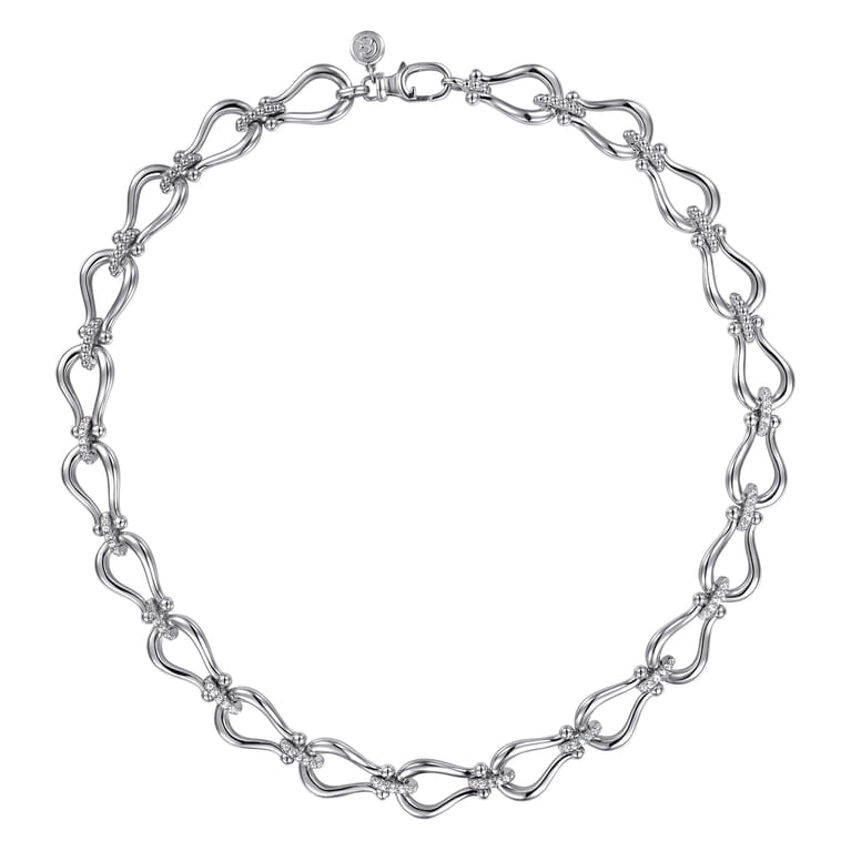 Strides - 925 Sterling Silver Bujukan Beaded Horseshoe White Sapphire Link Chain Necklace - Shot 2