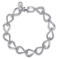 Strides - 925 Sterling Silver Bujukan Beaded Stirrup Link Chain Bracelet