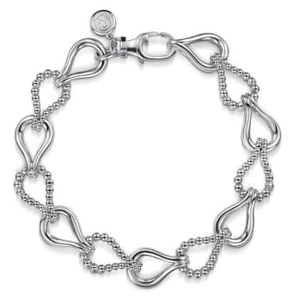 Strides - 925 Sterling Silver Bujukan Beaded Stirrup Link Chain Bracelet