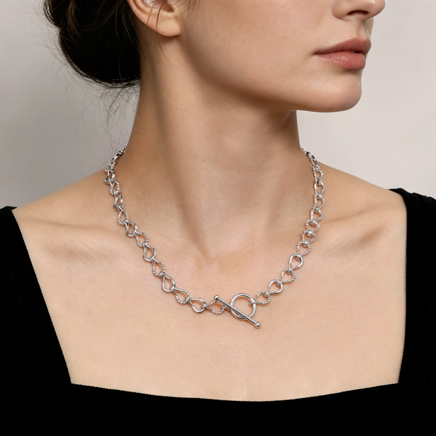 Strides - 925 Sterling Silver Bujukan Beaded Stirrup Link Chain Necklace - Shot 3