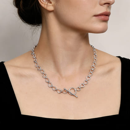 Strides - 925 Sterling Silver Bujukan Beaded Stirrup Link Chain Necklace