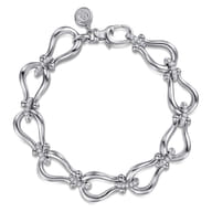 Strides - 925 Sterling Silver Bujukan Beaded Stirrup White Sapphire Link Chain Bracelet